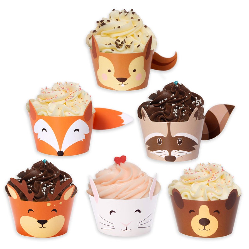 Pop Fizz Designs Woodland Baby Shower Cupcake Wrappers  Set of 24 Woodland Creatures for Baby Showers