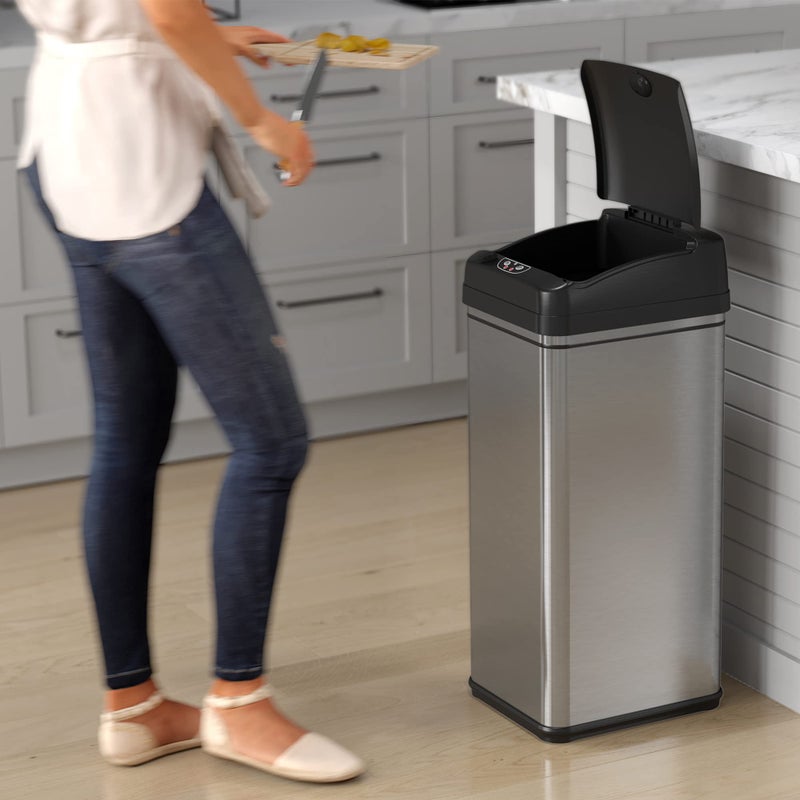 iTouchless 13 Gallon Patented Sensor Trash Can with AC Adapter & Odor Filter, Original Inventor 50L Automatic Kitchen Garbage Bin, Fingerprint-Proof Stainless Steel, Pet-Proof Lock, Soft-Close, Silver - Image 2