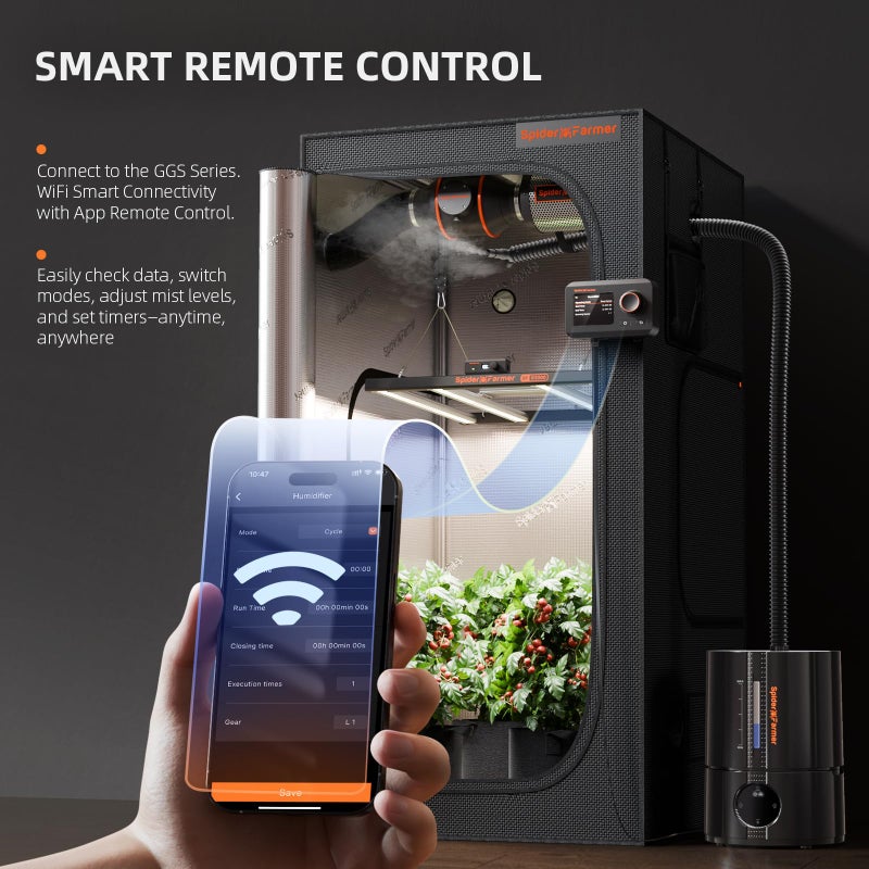 Spider Farmer New 450ml/h Humidifier for Plants Grow Tent Large Room, GGS Smart Customized Humidity Control Cool Mist with Extendable Targeting Hose and Temp & Humidity Probe Indoor Black 5L (Upgrade) - Image 2
