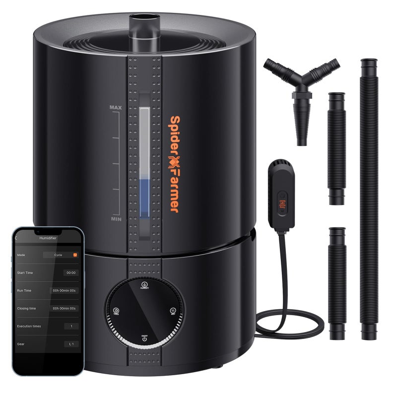Spider Farmer New 450ml/h Humidifier for Plants Grow Tent Large Room, GGS Smart Customized Humidity Control Cool Mist with Extendable Targeting Hose and Temp & Humidity Probe Indoor Black 5L (Upgrade) - Image 1