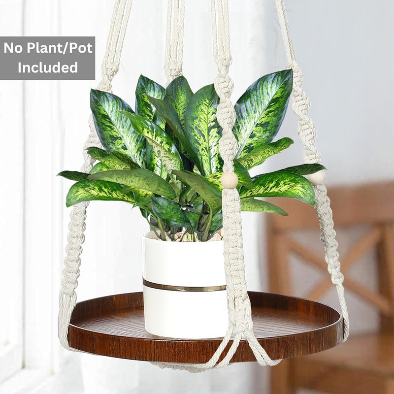 Shineloha 2 Pack Macrame Plant Hanger | Plant Hanger Indoor, Hanging Planter Shelf | Hanging Planter (Beige) (1 Large + 1 Medium) - Image 3