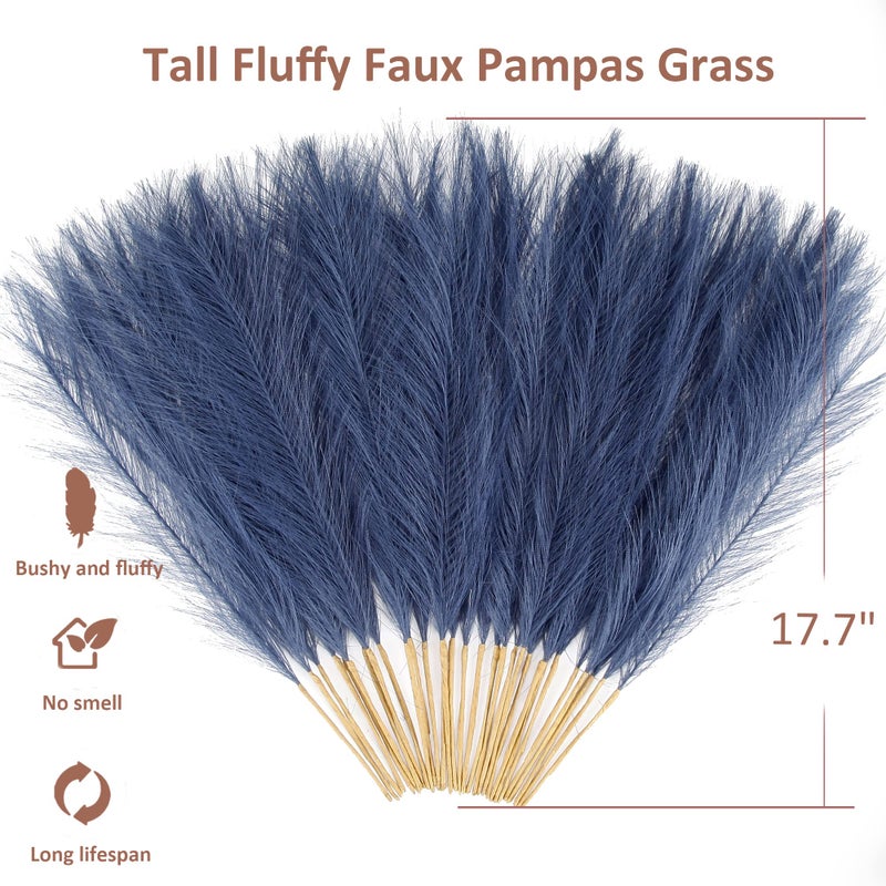 Acfruits Navy Blue Pampas Grass Small, 30 Pcs 17" Faux Pampas Grass Short Decor, Pompas Grass Flower Arrangement and Vase Filler for Boho Home Wedding Decoration - Image 2