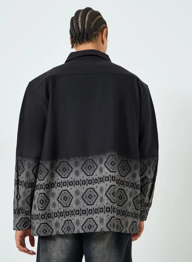 Styli  Men Black Oversized Geo Print Cotton Shirt for Men | Best Price UAE