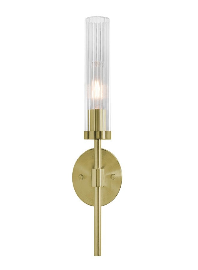 AFX Huntington 18'' Wall Sconce - Clear Ribbed Glass Shade - Light Antique Brass Finish - Image 2