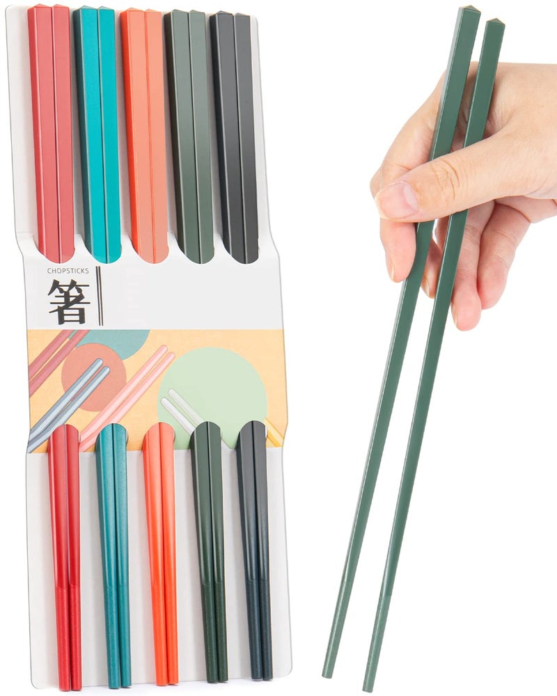 LIANGKEN 5 Pairs Dishwasher Safe Fiberglass Chopsticks Set 95 Inch Reusable Japanese Chinese Chopsticks NonSlip Easy to Use Colorful