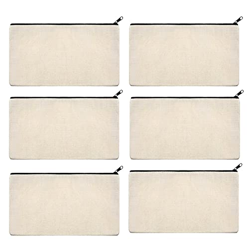 Lify DIY Craft Blank Bag Canvas Makeup Pencil Pouch with Zipper- Multipurpose Pen Pencil Case Cotton Canvas Cosmetic Bag Travel Cosmetic Bag -6 Piece Pack - Image 1
