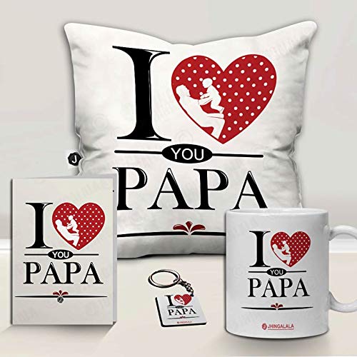 Jhingalala Jhingalala Gift for Father I Love You Papa Printed Cushion with Filler Coffee Mug Key Chain Greeting Card Combo Gifts for Father Papa Dad on Birthday Fathers Day - Image 2