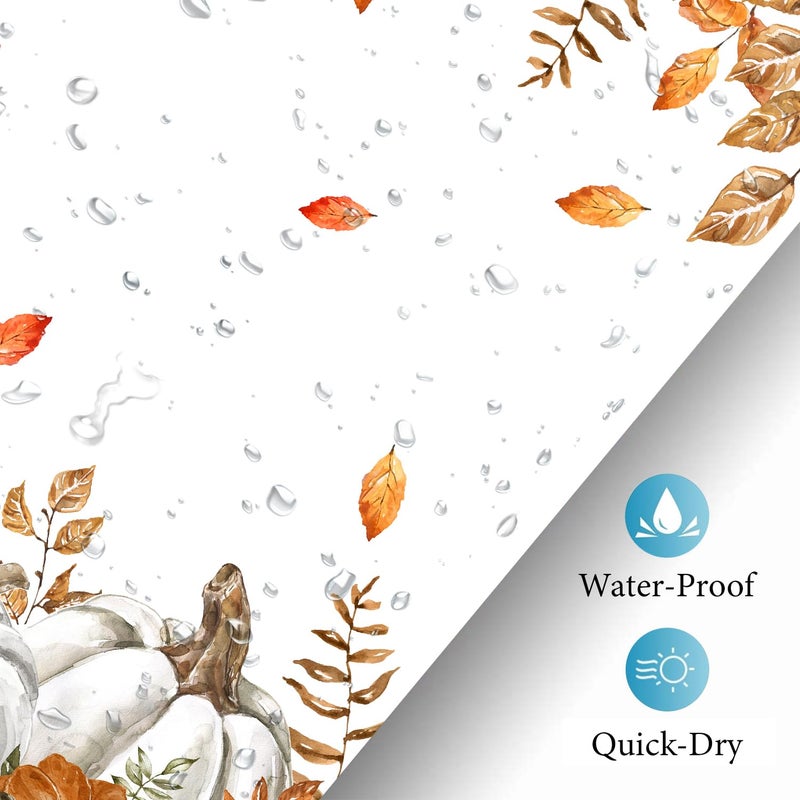 iTapnoom Fall Pumpkins Maple Leaf Shower Curtain  Autumn Leaves Harvest Thanksgiving Farmhouse Watercolor Seasonal Bathroom Curtain Sets  Waterproof Fabric Polyester with Hooks  72x72 White - Image 4