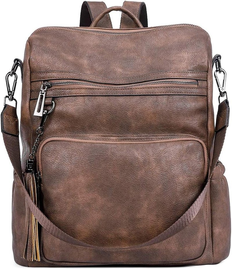 CLUCI Backpack Purse for Women Large Womens Leather Travel Backpack Work Fashion Ladies Casual Daypack with Tassel Two-tone coffee - Image 1