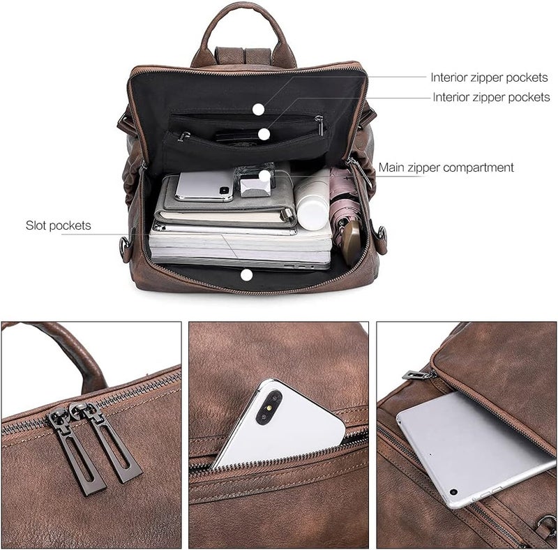 CLUCI Backpack Purse for Women Large Womens Leather Travel Backpack Work Fashion Ladies Casual Daypack with Tassel Two-tone coffee - Image 4