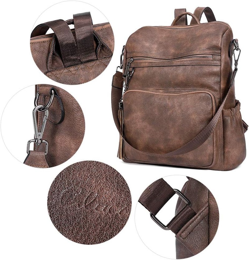 CLUCI Backpack Purse for Women Large Womens Leather Travel Backpack Work Fashion Ladies Casual Daypack with Tassel Two-tone coffee - Image 5