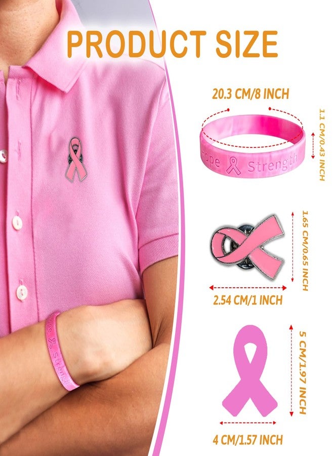 Dxmimer 30 Pcs Breast Cancer Awareness Accessories, Include Breast Cancer Bracelets Silicone, Breast Cancer Ribbon Pins and Bulk Pink Ribbon Stickers for Charity Public and Social Event Supplies - Image 4