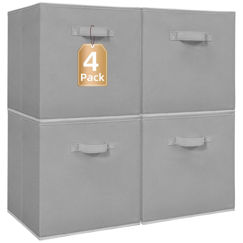STORAGE MANIAC Storage Cubes 13 Inch Collapsible Storage Bins with Handles 4 Pack Fabric Foldable Bins for Organization Durable Storage Bins for Closet Shelves Offices 4Pack Grey - Image 2
