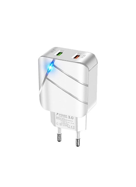 TE-Q820 28W Dual USB QC3.0 18W Mobile Phone Charger, EU Plug(White)