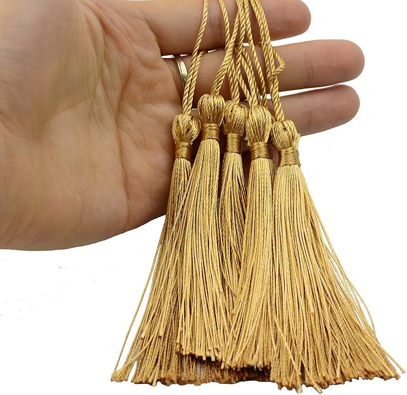 TIMESETL TIMESETL 50 Psc 13cm5 Inch Silky Floss Craft Tassels Handmade Tassel with Loop for Jewelry Making Souvenir Bookmarks DIY Craft Accessory Champagne - Image 3