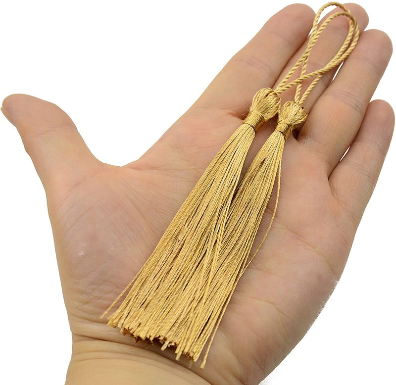 TIMESETL TIMESETL 50 Psc 13cm5 Inch Silky Floss Craft Tassels Handmade Tassel with Loop for Jewelry Making Souvenir Bookmarks DIY Craft Accessory Champagne - Image 4
