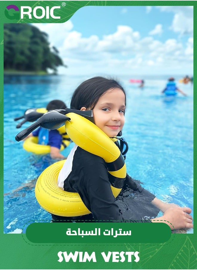 GROIC Floaties Swim Vest for Child, Portable Inflatable Pool Floats Swimming Ring with Adjustable Safety Buckle, Safety Swim Arm Bands with Double Surround Air Bag, for Kids 22-44 lbs  - Image 5