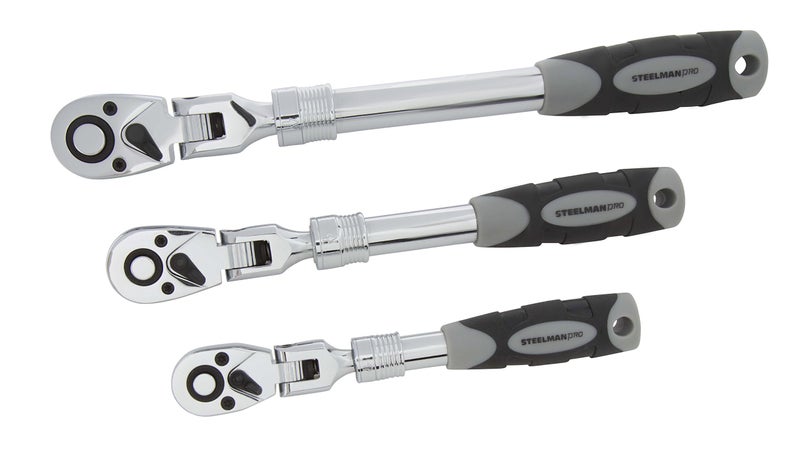 Steelman Pro 72-Tooth Extendable Flex-Head Ratchet Tool Set 3-Piece (1/4 3/8 And 1/2-Inch Drives) Chrome-Vanadium Steel 180-Degree Flex-Head Ideal For Auto Mechanics/Confined Spaces - Image 1