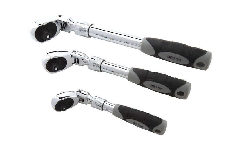 Steelman Pro 72-Tooth Extendable Flex-Head Ratchet Tool Set 3-Piece (1/4 3/8 And 1/2-Inch Drives) Chrome-Vanadium Steel 180-Degree Flex-Head Ideal For Auto Mechanics/Confined Spaces - Image 3