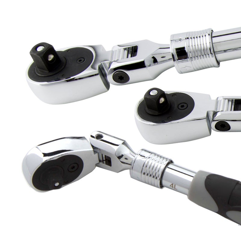 Steelman Pro 72-Tooth Extendable Flex-Head Ratchet Tool Set 3-Piece (1/4 3/8 And 1/2-Inch Drives) Chrome-Vanadium Steel 180-Degree Flex-Head Ideal For Auto Mechanics/Confined Spaces - Image 5