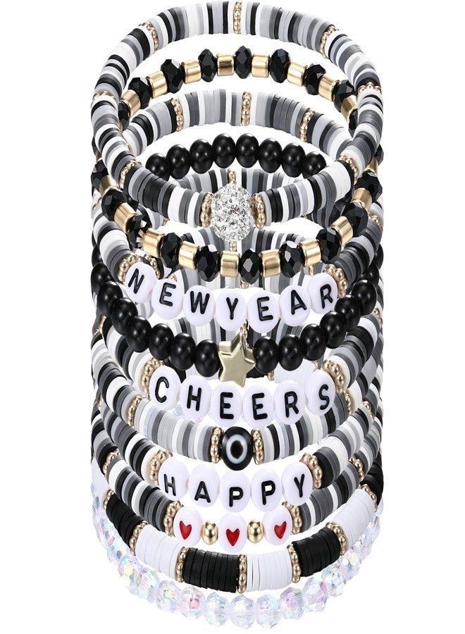 Quelay 10 Pcs Happy New Year Beaded Bracelets Traditional Spring Festival Stretch Bracelets Bulk Jewelry for Women Friendship New Year Party Gifts - Image 1