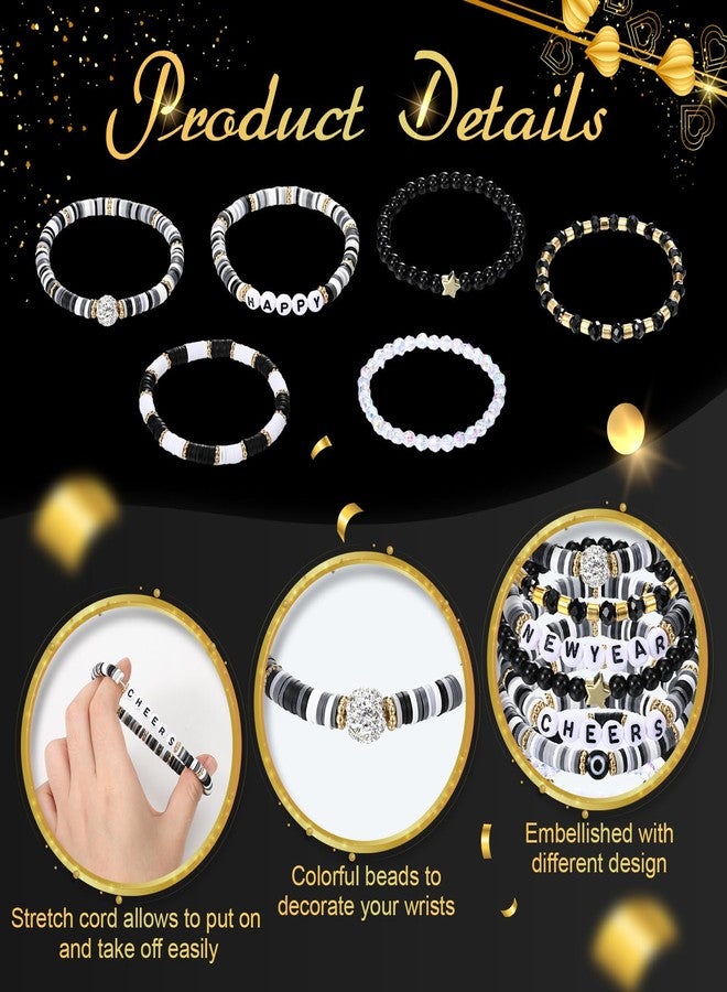 Quelay 10 Pcs Happy New Year Beaded Bracelets Traditional Spring Festival Stretch Bracelets Bulk Jewelry for Women Friendship New Year Party Gifts - Image 3