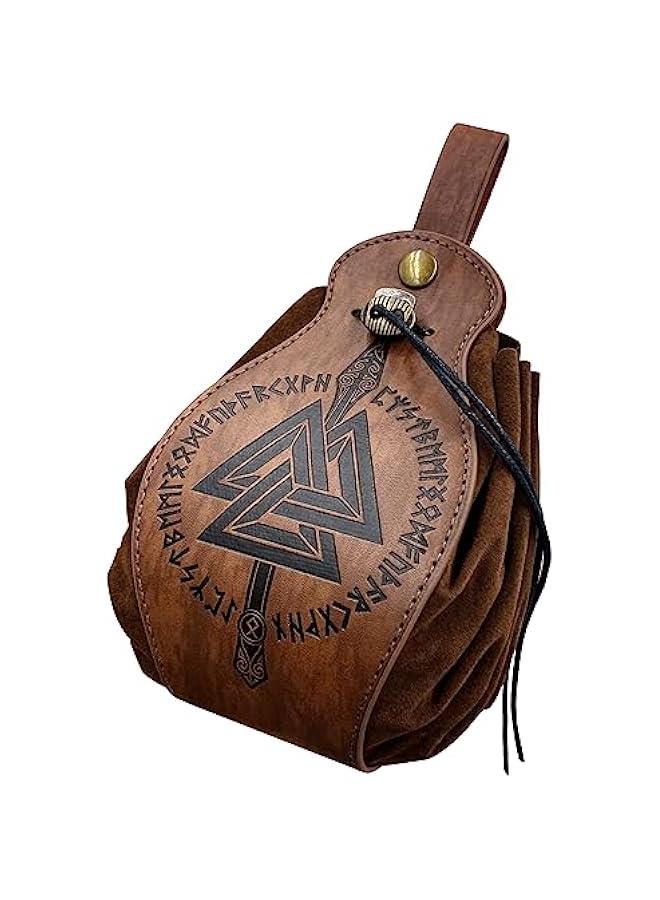 Medieval Faux Leather Pouch, Portable Drawstring Purse, Vintage Belt Pouch Dice Bag For LARP Ren Faire  - Image 1