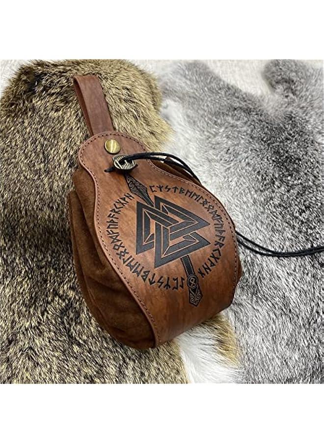 Medieval Faux Leather Pouch, Portable Drawstring Purse, Vintage Belt Pouch Dice Bag For LARP Ren Faire  - Image 3
