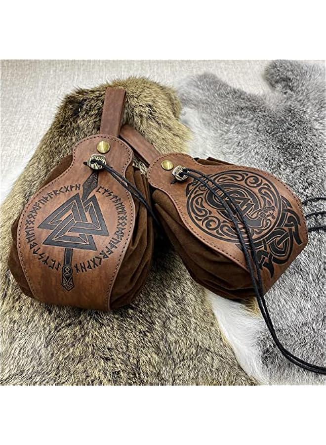 Medieval Faux Leather Pouch, Portable Drawstring Purse, Vintage Belt Pouch Dice Bag For LARP Ren Faire  - Image 5