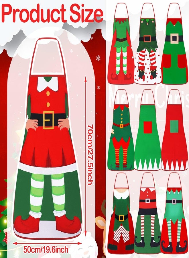 Toulite 10 Pcs Elf Christmas Apron Adjustable Kitchen Cooking Aprons BBQ Bib Funny Chef Apron for Women Men Xmas(Green and Red) - Image 2
