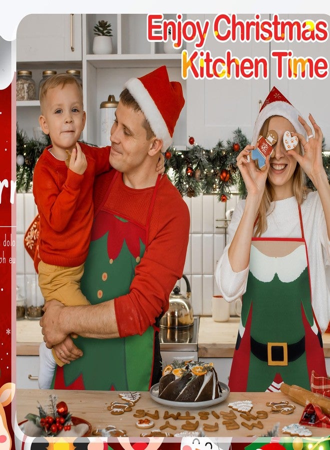Toulite 10 Pcs Elf Christmas Apron Adjustable Kitchen Cooking Aprons BBQ Bib Funny Chef Apron for Women Men Xmas(Green and Red) - Image 3