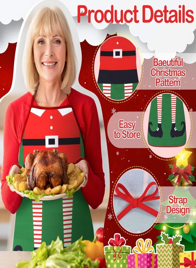 Toulite 10 Pcs Elf Christmas Apron Adjustable Kitchen Cooking Aprons BBQ Bib Funny Chef Apron for Women Men Xmas(Green and Red) - Image 4