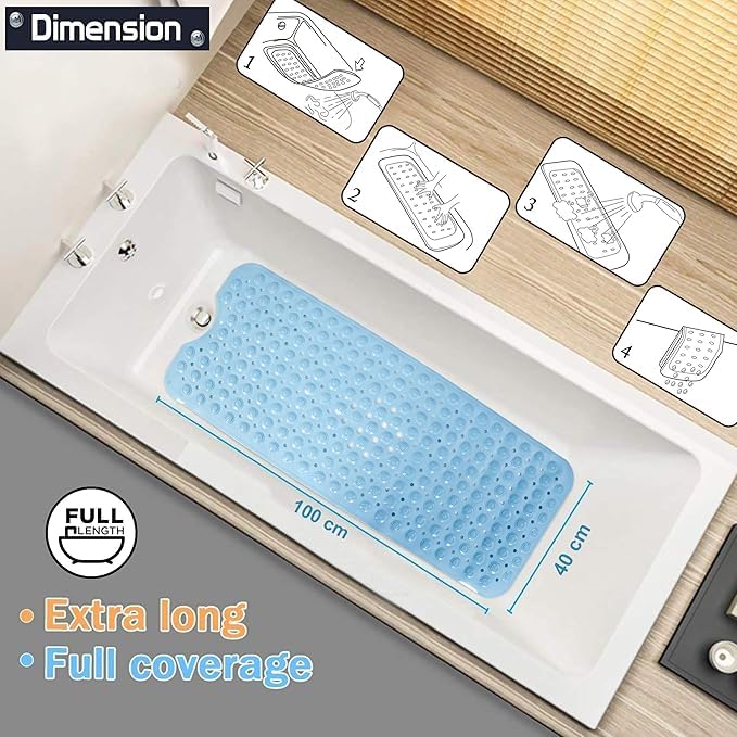 ZURITY Bath Mat with Anti Slip Suction Cup for Bathtub and Shower Bathroom Bath Tub Mat with Suction Cups Drain Holes for Bathroom Clear Royal Blue - Image 3