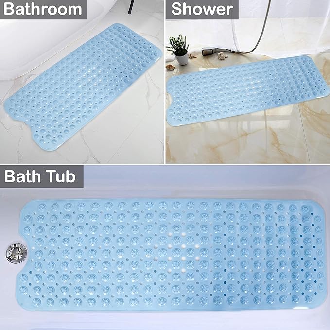 ZURITY Bath Mat with Anti Slip Suction Cup for Bathtub and Shower Bathroom Bath Tub Mat with Suction Cups Drain Holes for Bathroom Clear Royal Blue - Image 4