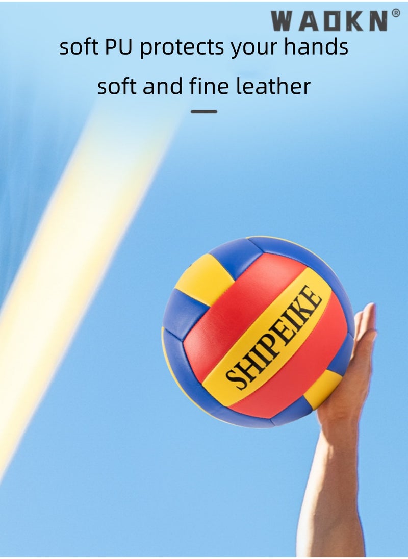 WAOKN Inflatable Soft Volleyball,Volleyball PU Leather Soft Outdoor Soft Adult Volleyball Explosion-proof Machine Sewing Standard No. 5 for Indoor, Competition,Training,Beach Volleyball  - Image 3