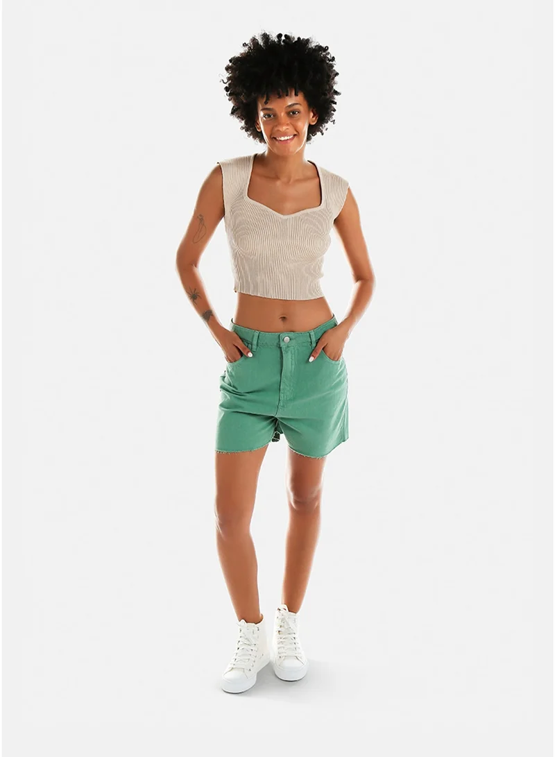 London Rag London Rag Green Raw Hem Denim Shorts