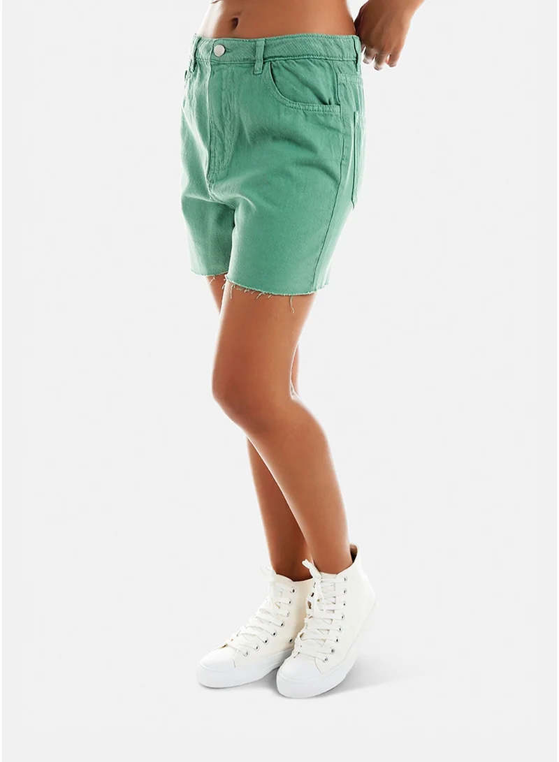 London Rag London Rag Green Raw Hem Denim Shorts