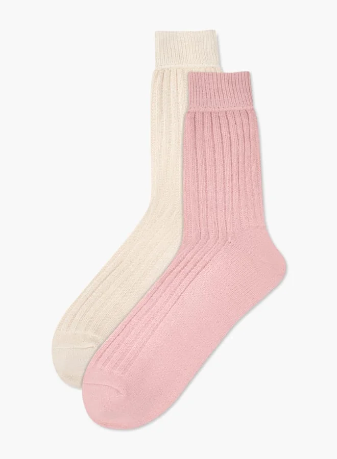 Celeste Ribbed Crew Length Socks - Set of 2