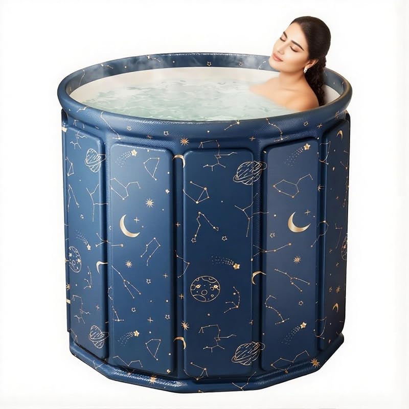 HANNEA® Folding Bath Tub for Adult for Bathroom 31" Multifaceted 10-Panel Sitting Portable Bathtub PVC Ice Bath Tub for Adults Cold Therapy Sitting Bucket with Drainage Pipe Adult Easy - Image 1