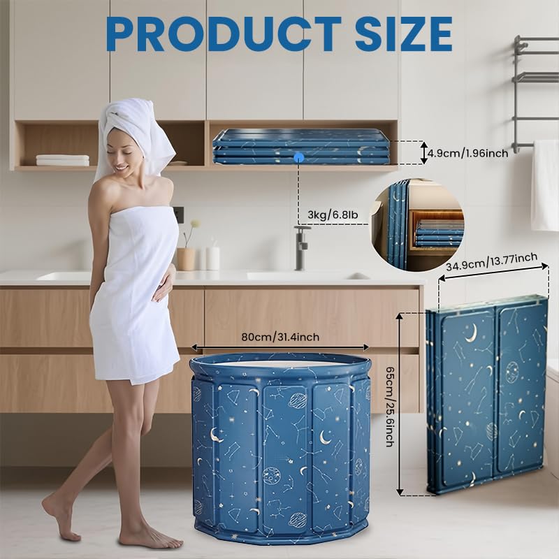 HANNEA® Folding Bath Tub for Adult for Bathroom 31" Multifaceted 10-Panel Sitting Portable Bathtub PVC Ice Bath Tub for Adults Cold Therapy Sitting Bucket with Drainage Pipe Adult Easy - Image 2
