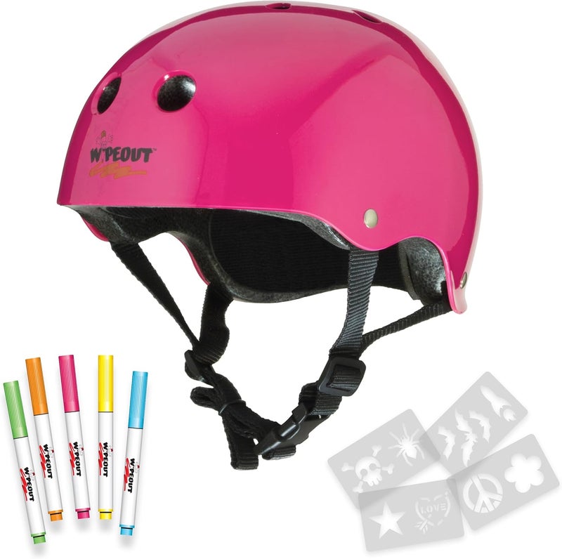 Wipeout Unisex-Youth Dry Erase Kids Bike Helmet, Neon Pink, Ages 5+ - Image 1