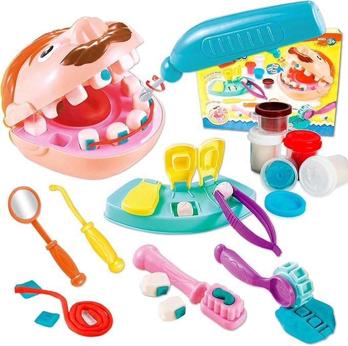 Play clay comes with 5 bottles of clay and dentist tools