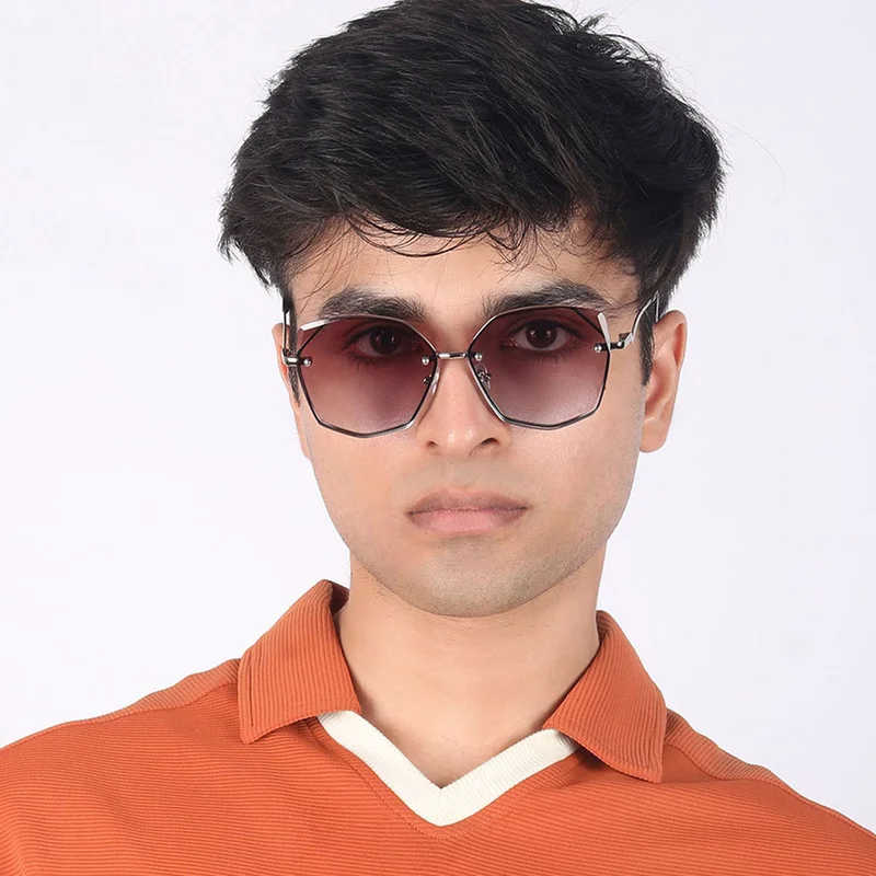 Woggles Latest & Stylish UV Protected Dusk Gradient Purple Oversized Rimless Sunglasses for Women