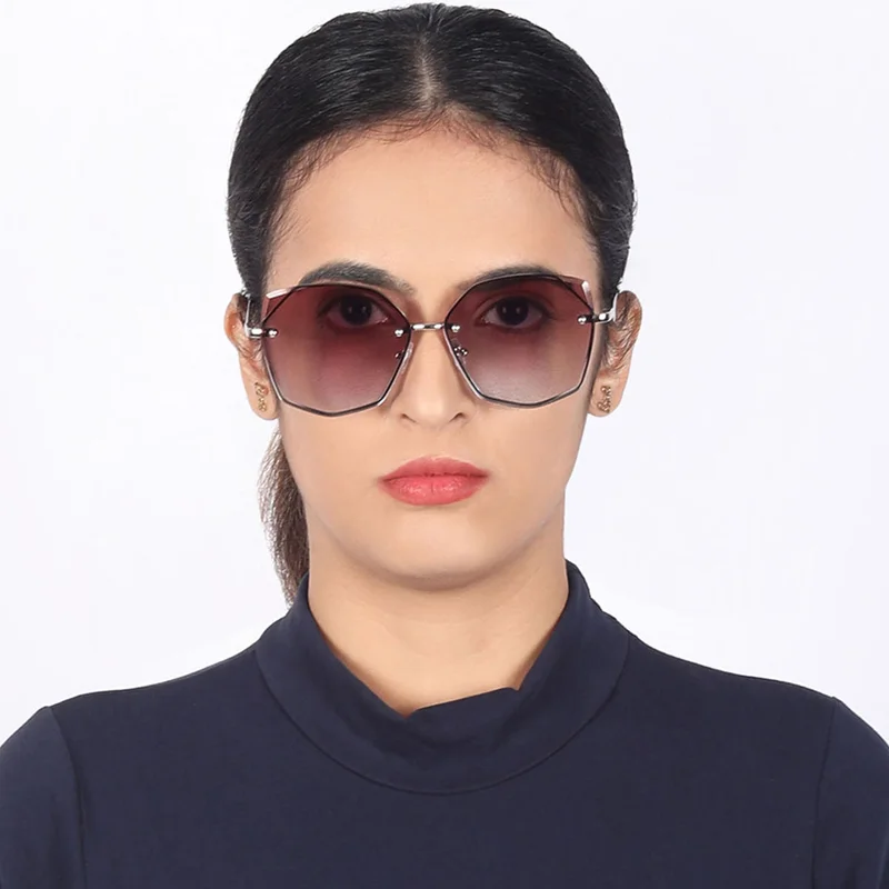 Woggles Latest & Stylish UV Protected Dusk Gradient Purple Oversized Rimless Sunglasses for Women