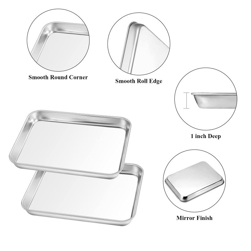 Yododo Baking Sheet with Rack Set, Yododo Set of 4 (2 Sheets + 2 Racks), Stainless Steel Cookie Sheet Baking Pan Tray with Cooling Rack, Non Toxic & Heavy Duty & Easy Clean - Size of 9 inch - Image 4