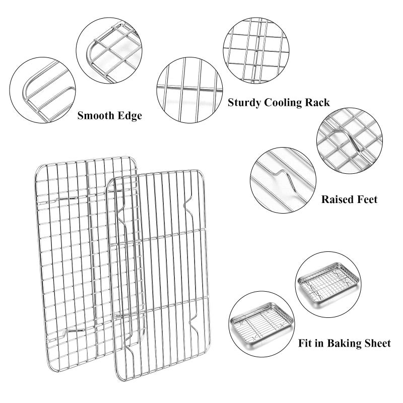 Yododo Baking Sheet with Rack Set, Yododo Set of 4 (2 Sheets + 2 Racks), Stainless Steel Cookie Sheet Baking Pan Tray with Cooling Rack, Non Toxic & Heavy Duty & Easy Clean - Size of 9 inch - Image 3