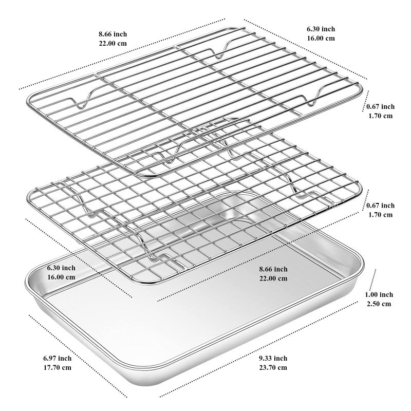 Yododo Baking Sheet with Rack Set, Yododo Set of 4 (2 Sheets + 2 Racks), Stainless Steel Cookie Sheet Baking Pan Tray with Cooling Rack, Non Toxic & Heavy Duty & Easy Clean - Size of 9 inch - Image 2