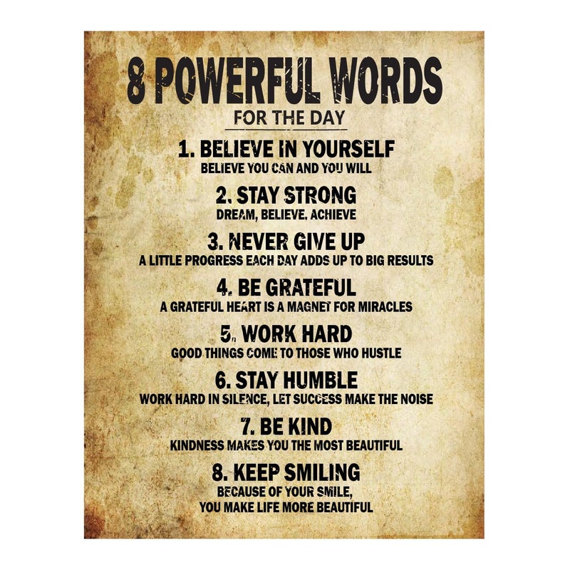 MEGA FORMAT Motivational Quotes 8 Powerful Words for the day Poster Thick Cardstock Paper, Unframed 11"x14" inches Inspirational Wall Art, Positive Affirmation Pictures for Bedroom DÃ©cor, Gym, Home, Office DÃ©cor - Image 1