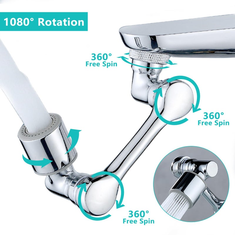 HAPPUP 1080Â°Swivel Faucet Extender, Sink Water Faucet Aerator Extension in Brass, Swivel Robotic Arm Bathroom Faucet Extender, Kitchen Rotating Extension Filter with 2 Mode Splash - Image 2