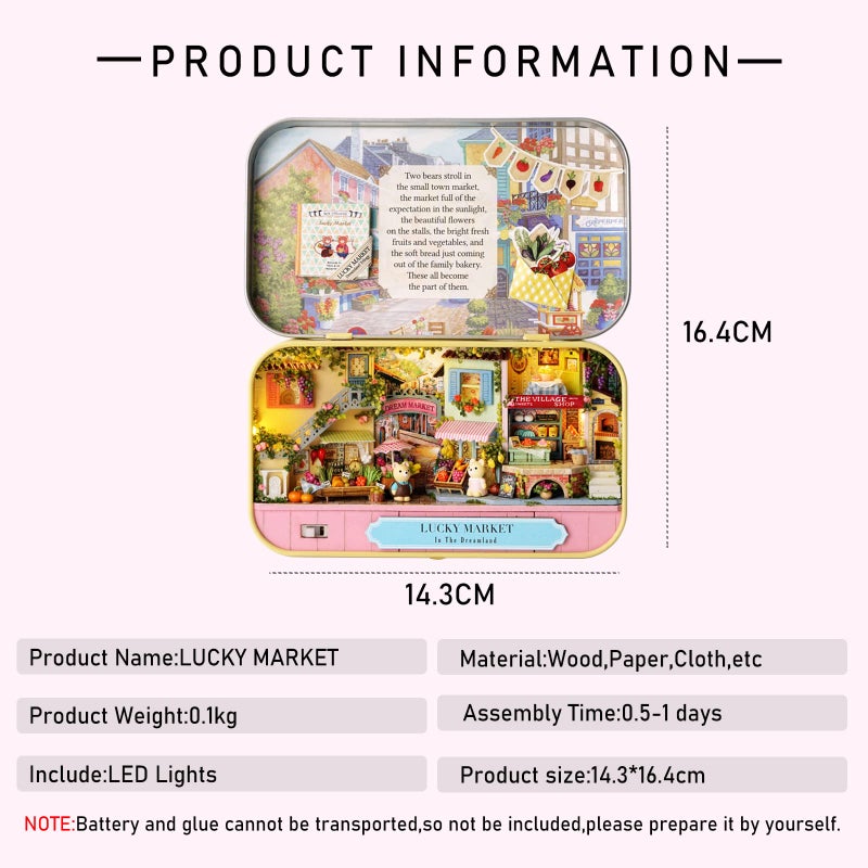 CUTEROOM Box Theatre Miniature Kit, Diy Miniature House Kit with Furniture Mini Dolls House Kit for Teens Adult Birthday Gift (Lucky Market) - Image 2